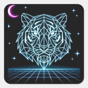 Neon Tijger Synthwave – Retro Elektrische Striker Vierkante Sticker