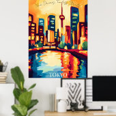 Neon Tokyo Skyline in Abstracte Fauvistische stijl Poster (Thuiskantoor)