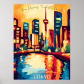 Neon Tokyo Skyline in Abstracte Fauvistische stijl Poster (Voorkant)