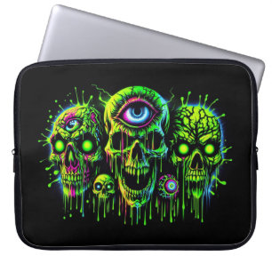 Neon toxische afvalschedels laptop sleeve