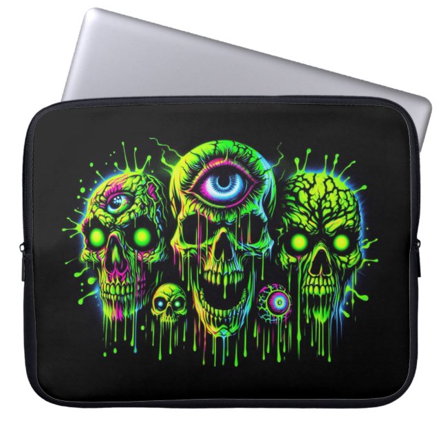 Neon toxische afvalschedels laptop sleeve (Voorkant)