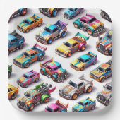 Neon Toy Car Birthday Party Plates Papieren Bordje (Voorkant)