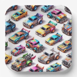 Neon Toy Car Birthday Party Plates Papieren Bordje