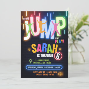 Neon Trampoline Bounce Birthday Party Kaart