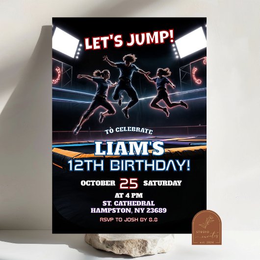 Neon Trampoline Park Verjaardagsfeestje Jongen Kaart