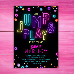 Neon trampoline party meisjes roze Paarse verjaard Kaart