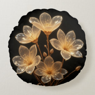 Neon transparante beige bloemen zwart rond kussen