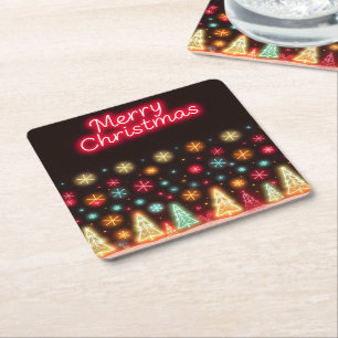 Neon Trendy Kerstvakantie Collectie Kartonnen Onderzetters