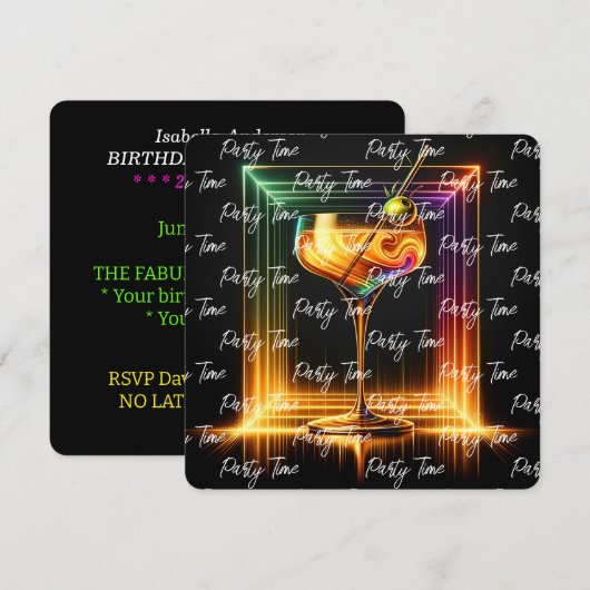 Neon Trendy Party Time gepersonaliseerd Kaart (Voorkant / Achterkant)