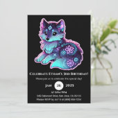 Neon Tribal Wolf Birthday Invitation Kaart (Staand voorkant)