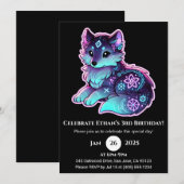 Neon Tribal Wolf Birthday Invitation Kaart (Voorkant / Achterkant)
