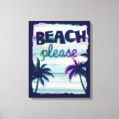 Neon Tropical Beach Wood Vacation Palm Trees Canvas Afdruk (Voorkant)