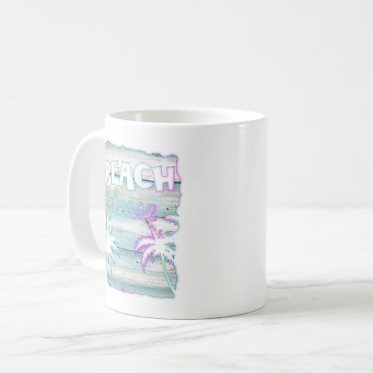 Neon Tropical Beach Wood Vacation Palm Trees Koffiemok (Voorkant links)