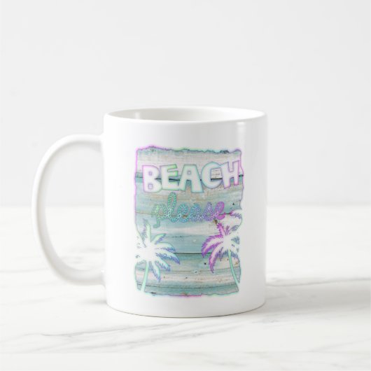 Neon Tropical Beach Wood Vacation Palm Trees Koffiemok (Links)