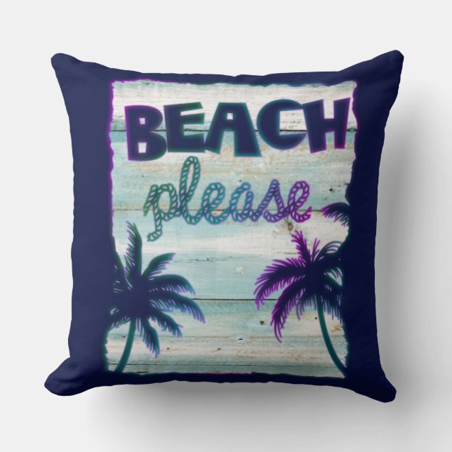 Neon Tropical Beach Wood Vacation Palm Trees Kussen (Voorkant)