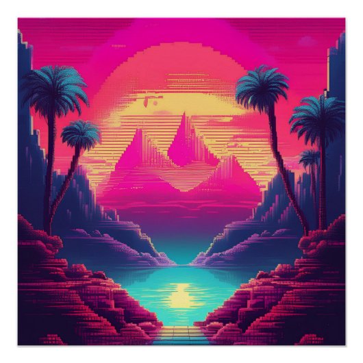 Neon Tropical Escape - Futuristische Retro Art Perfect Poster (Voorkant)