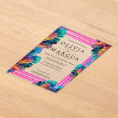 Neon Tropical Foliage Acrylic Invitation Acryl Uitnodigingen (Laagn)