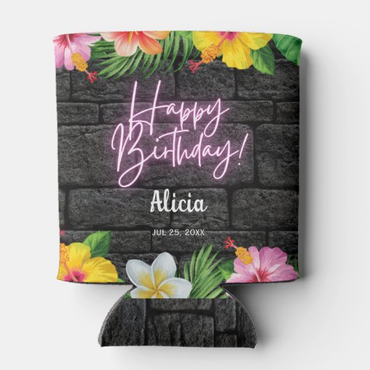 Neon Tropical Forest Zomer Hawaii Verjaardagsfeest Blikjeskoeler (Achterkant)