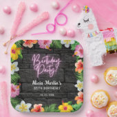 Neon Tropical Forest Zomer Hawaii Verjaardagsfeest Papieren Bordje (Feest)