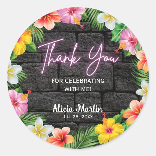 Neon Tropical Forest Zomer Hawaii Verjaardagsfeest Ronde Sticker (Voorkant)