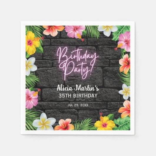 Neon Tropical Forest Zomer Hawaii Verjaardagsfeest Servet (Voorkant)