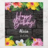 Neon Tropical Forest Zomer Hawaii Verjaardagsfeest Wijn Etiket (Enkel label)