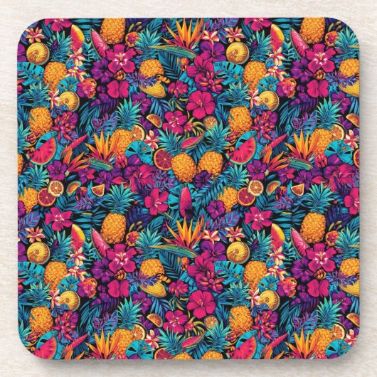 Neon Tropical Fruit Flower Coaster Set - Pineapple Bier Onderzetter (Voorkant)
