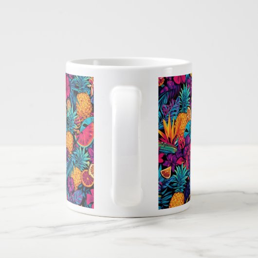 Neon Tropical Fruit Flower Coffee Mug - Pineapple Grote Koffiekop (Achterkant)