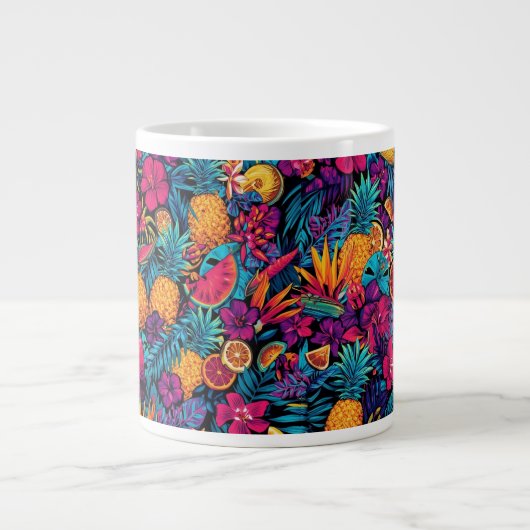 Neon Tropical Fruit Flower Coffee Mug - Pineapple Grote Koffiekop (Voorkant)
