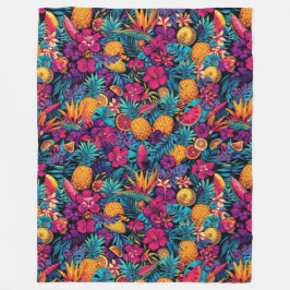Neon Tropical Fruit Flower Throw Blanket Fleece Deken