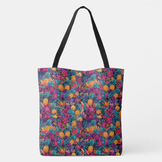 Neon Tropical Fruit Flower Tote Bag - Pineapple (Achterkant)