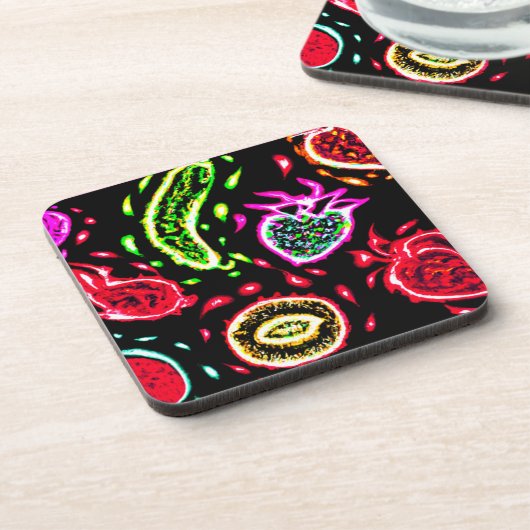 Neon Tropical Fruits Pattern Art. Nu kopen Bier Onderzetter (Linkerzijde)
