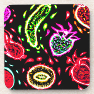 Neon Tropical Fruits Pattern Art. Nu kopen Bier Onderzetter