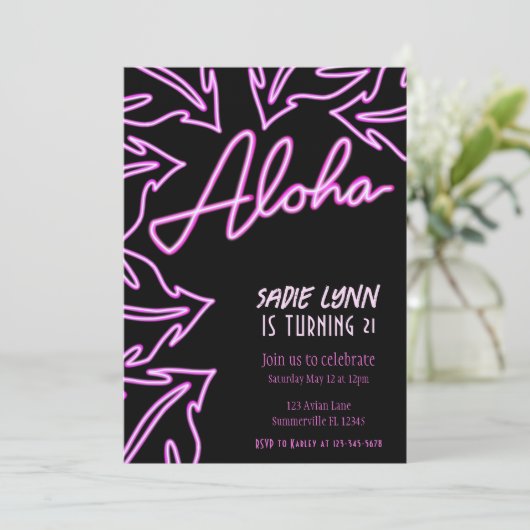 Neon Tropical Hawaiian 21st Birthday Kaart (Staand voorkant)