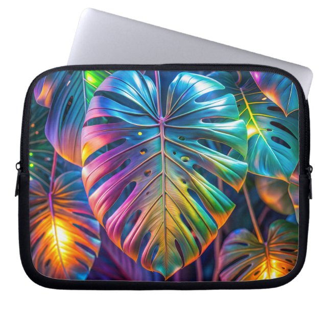 Neon Tropical Leaves Laptop Sleeve (Voorkant)