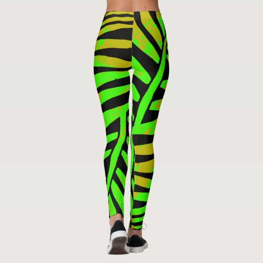 Neon Tropical Zebra Leaf Leggings (Achterkant)
