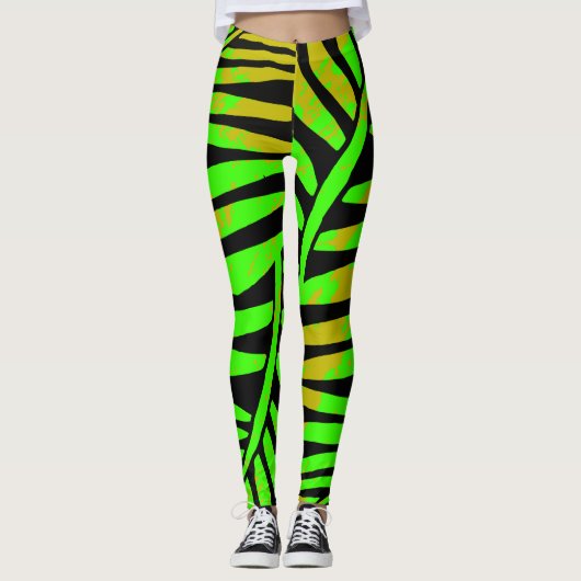 Neon Tropical Zebra Leaf Leggings (Voorkant)