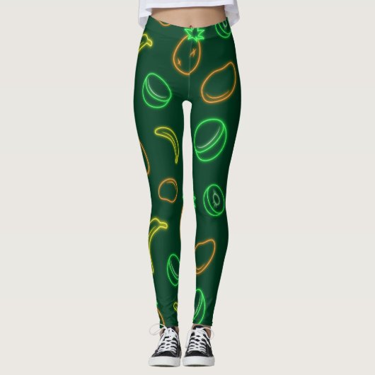 Neon Tropisch Fruit Patroon Leggings (Voorkant)