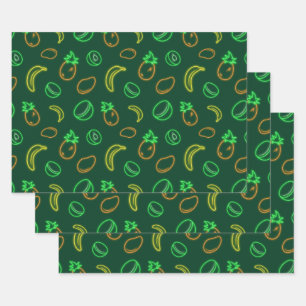 Neon Tropisch Fruitpatroon Cadeauverpakkingsvellen Inpakpapier Vel