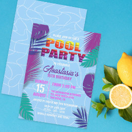 Neon Tropisch Sweet 16 Verjaardags Zomer Zwembad F Kaart