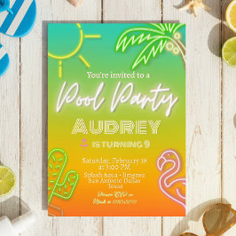 Neon Tropisch Zwembadfeestje Kaart
