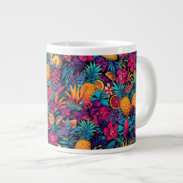 Neon Tropische Fruit Bloem Koffiemok - Ananas Grote Koffiekop