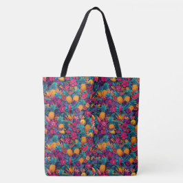 Neon Tropische Fruit Bloem Tote Tas - Ananas