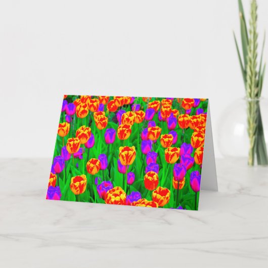 Neon Tulpen Happy Birthday Kaart (Voorkant)