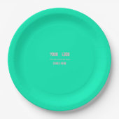 neon Turquoise effen kleur - voeg logo servetten t Papieren Bordje (Voorkant)
