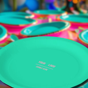 neon Turquoise effen kleur - voeg logo servetten t Papieren Bordje
