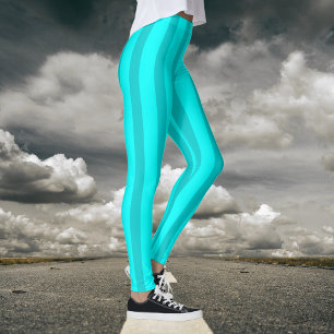 Neon Turquoise en Neon Cyan Cool Striped Leggings