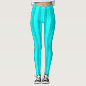 Neon Turquoise en Neon Cyan Cool Striped Leggings (Voorkant)
