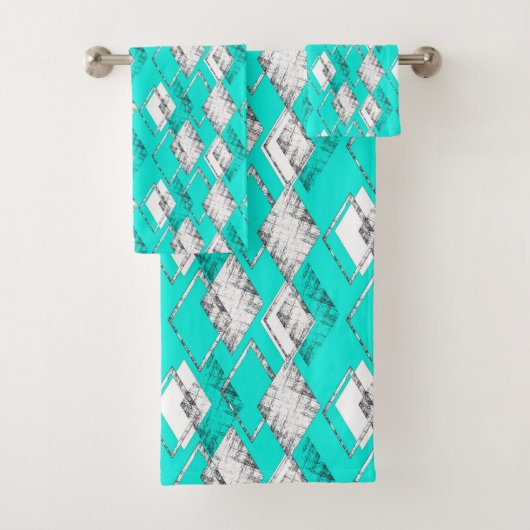 Neon turquoise geometrisch patroon. bad handdoek (Insitu)