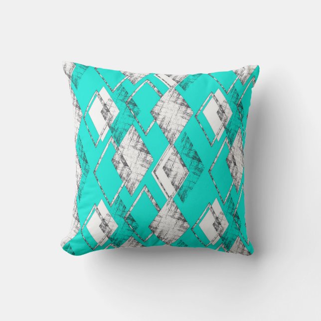 Neon turquoise geometrisch patroon. kussen (Voorkant)